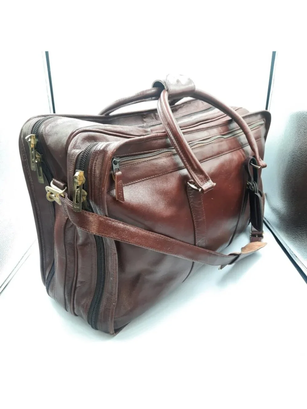 Vintage Tumi Alpha Bag Brown Leather 3 Zip Weekender Duffle Colombia 1975 RARE!